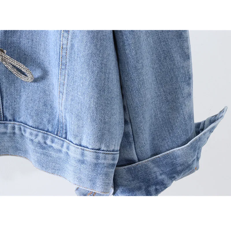

Vintage Blue Loose Short Denim Jacket Women Outerwear Autumn Fashion Bow Long sleeve Jeans Jackets Coat Female Chaquetas Mujer