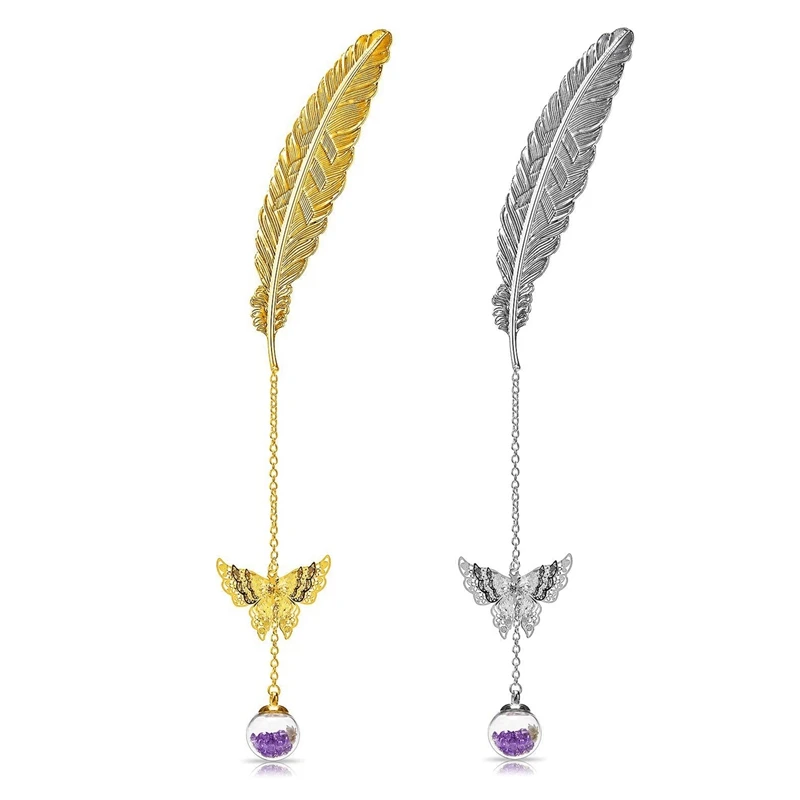 

2Pcs Reader Gift Classical Bookmarks Metal Feather Butterfly Pendants Suitable Gift for Women, Girls, Kids, Readers