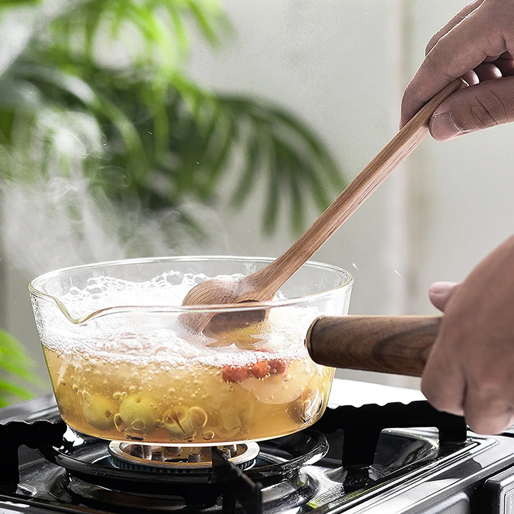 

Glass Milk Pot With Wooden Handle Cooking Pot For Salad Noodles Gas Stove Cookware Pots And Pans Soup Pot Glass Pot 400ml/600ml
