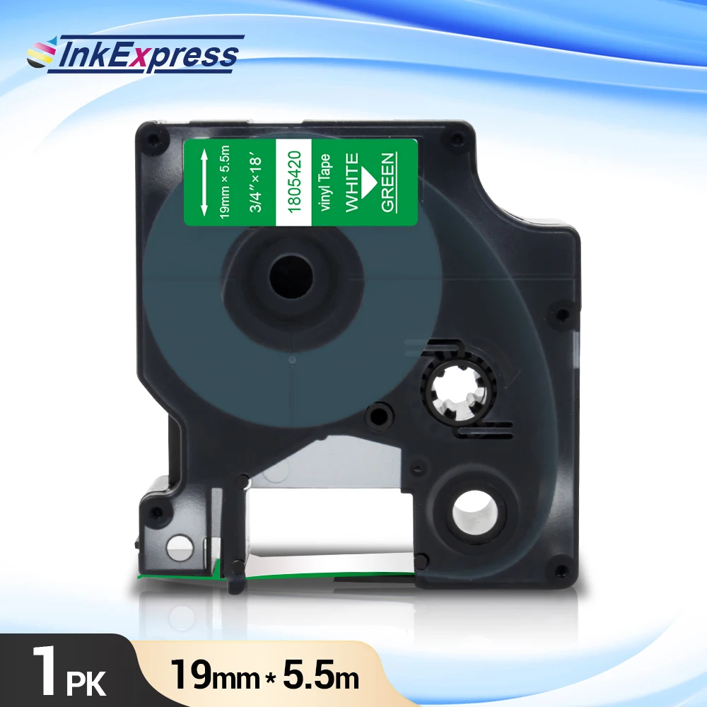 

19 мм 1805420 кассета для DYMO Rhino IND, виниловая этикетка 1805420, белая на зеленой этикетке, кассета для DYMO Rhino 4200 5200 6000, этикетка Maker