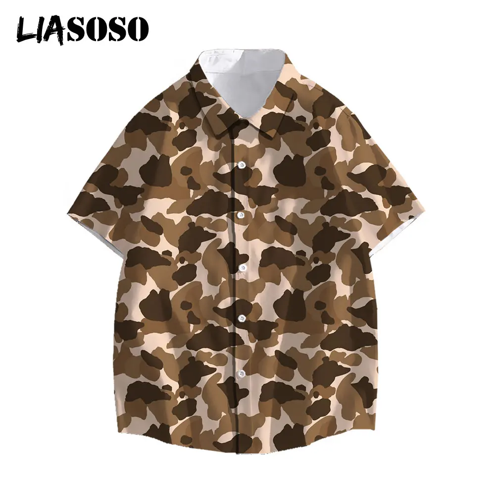 

LIASOSO 2021 Summer Men Shirt Casual Fashion Hawaiian 3D Printed Camouflage Short-Sleeve Blouses Tops Women Retro Beach Shirts