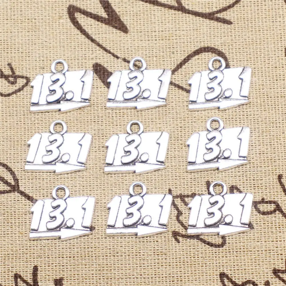 

13,1 подвески для бега полумарафона, аксессуары для фотографий, антикварный серебристый цвет, 20 шт., 18x15 мм