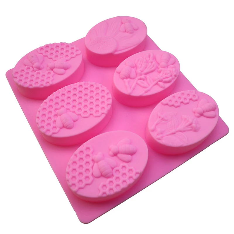 

Handmade Tools Silicone Cake Mold Bee Pattern Crafts DIY Non Stick Soap Mold 6 Cavity 3D Oval For Home Supplies