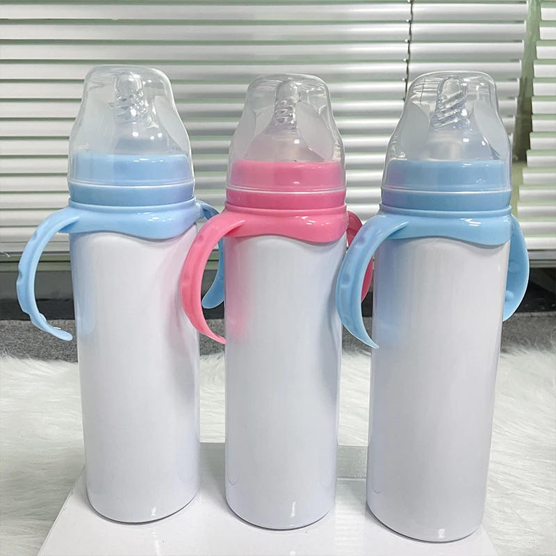 

New 8oz 240ML DIY Sublimation Sippy Cup With Handle Straw White blanks Stainless Steel Vacuum Baby Milk Bottle For Gift