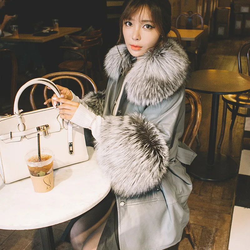 [Мода] Осень и зима новые продукты мода рукав летучая мышь лиса меховой воротник
