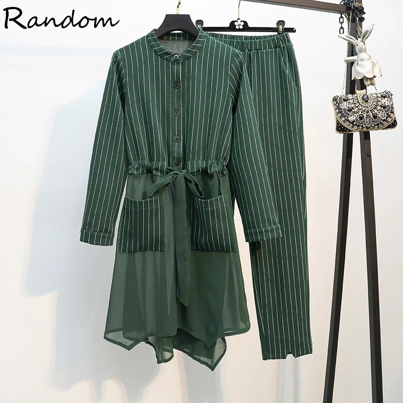 Спортивный костюм женский размера плюс из двух предметов топ и штаны M-5XL в