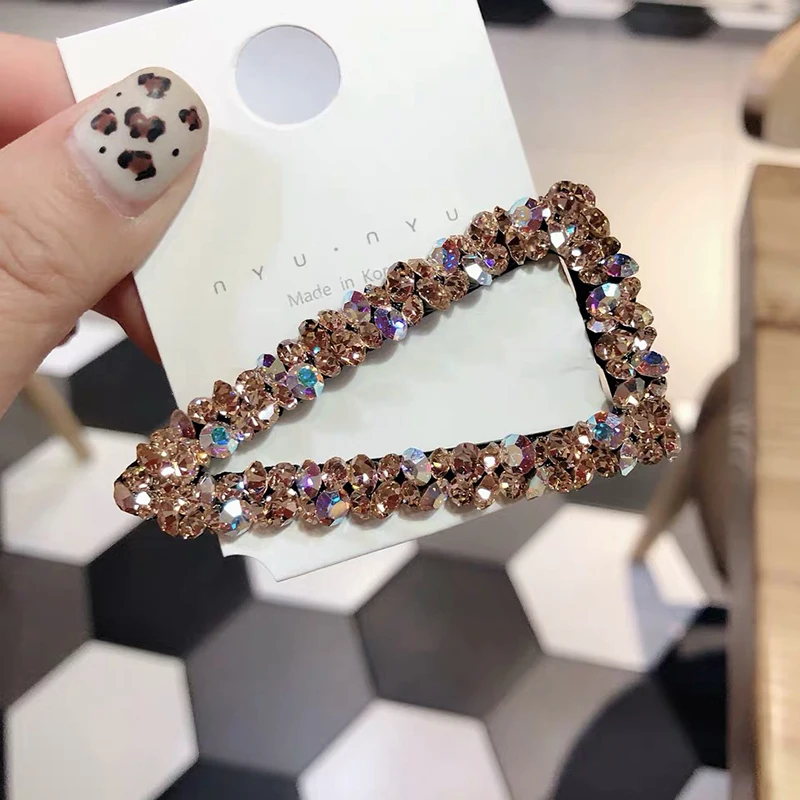 

1 Pc Rectangular Triangle Korea Popular Hair Clips Fashion Woman Rhinestone Shiny Luxury Hairpins Clip Styling Tools Barrettes