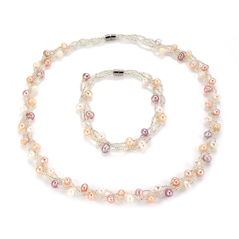 Жемчужные Ювелирные наборы ожерелье браслет барокко жемчужные для женщин