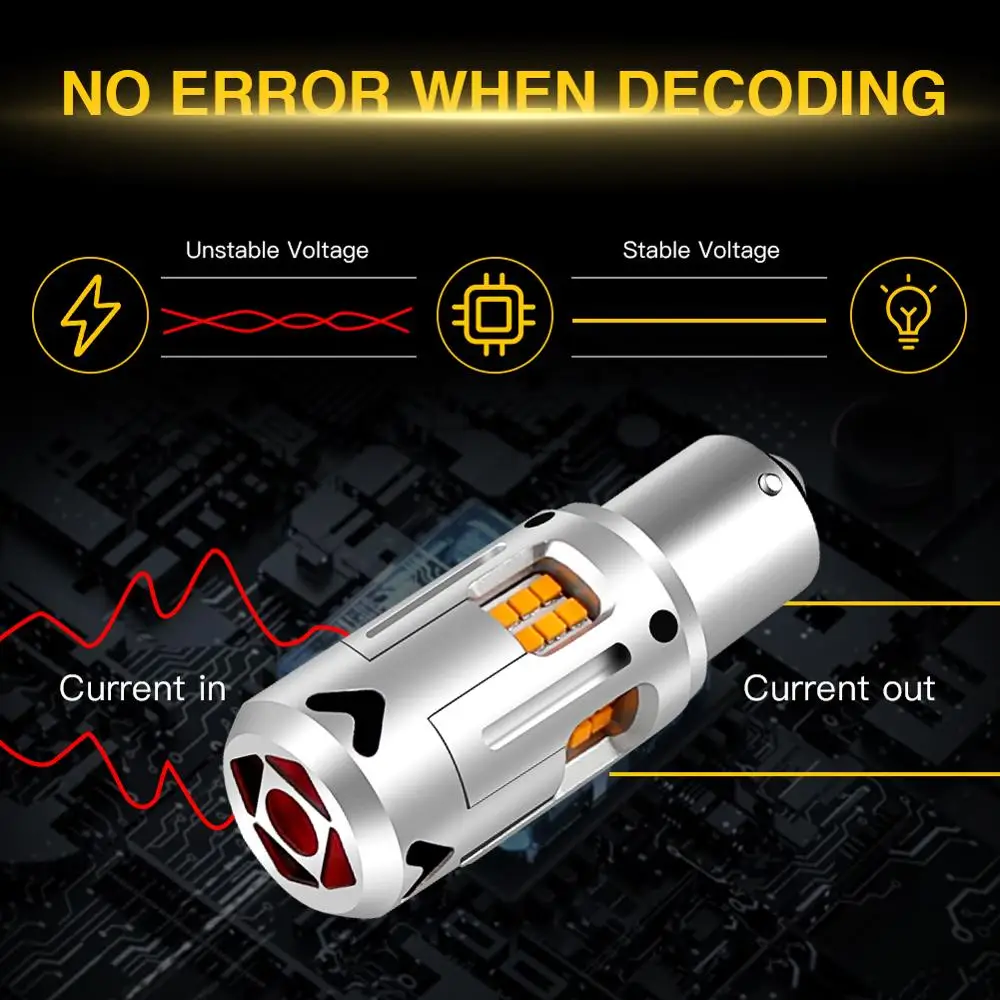 

2Pcs CANbus Error Free 3000Lumens Yellow 1156 7506 S25 LED Bulbs for Volkswagen MK6 Jetta Turn Signal Lights,3000K 12V