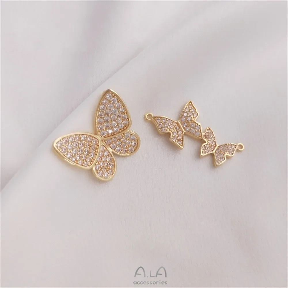 

Micro inlaid zircon 14K gold wrapped full zirconium Butterfly Pendant manual DIY clavicle Necklace sweater chain pendant