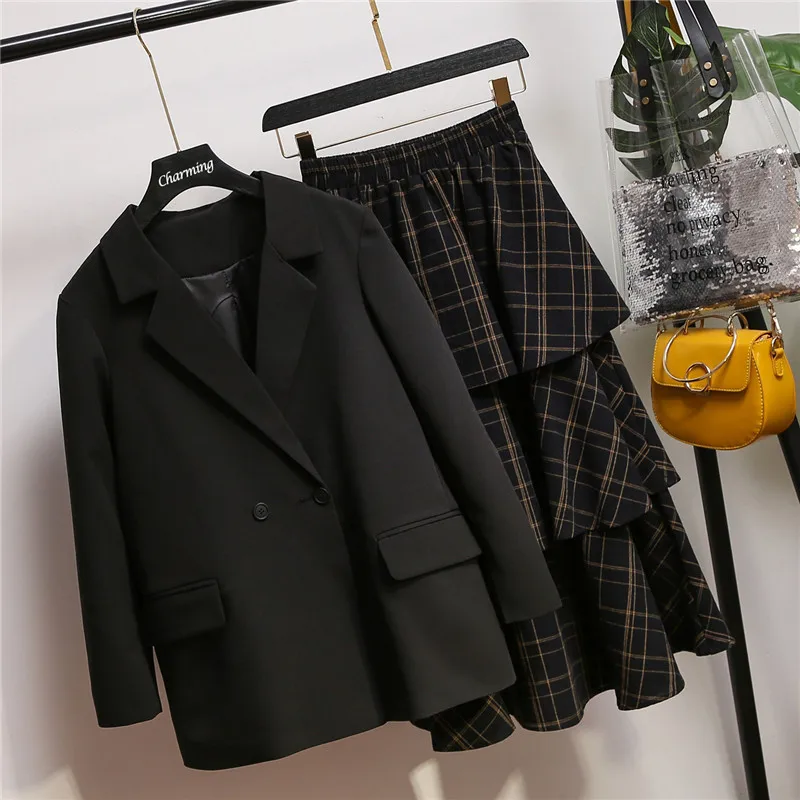 Офисная форма женский двубортный блейзер и длинная юбка комплект рабочий костюм