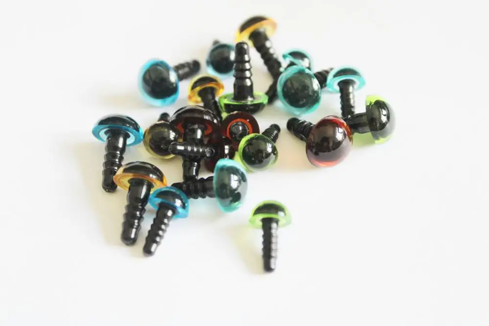 50pcs/lot 8mm 10mm round plastic clear crystal safety toy eyes +hard washer green/yellow/red/blue/light blue color option |