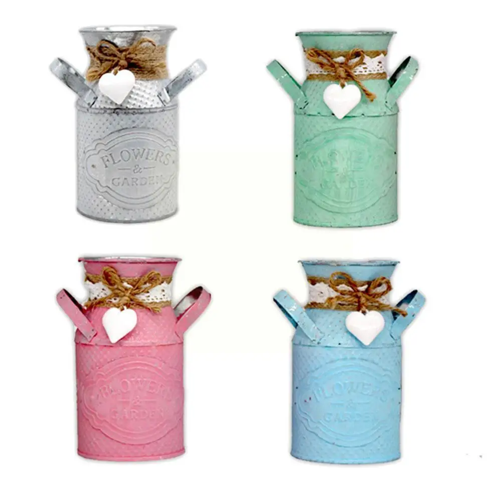 Металлическая винтажная потертая Цветочная ваза жестяной кувшин для растений