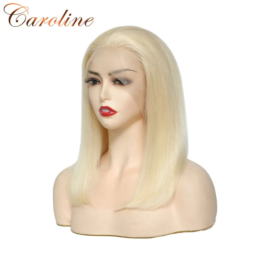 Beli 613 Wig Bob Pirang Pra Dipetik 180% 13X4 Wig Rambut Manusia Bob Lurus 13X4X1 Bagian Tengah 613 Wig Depan Renda HD Pendek Untuk Wanita