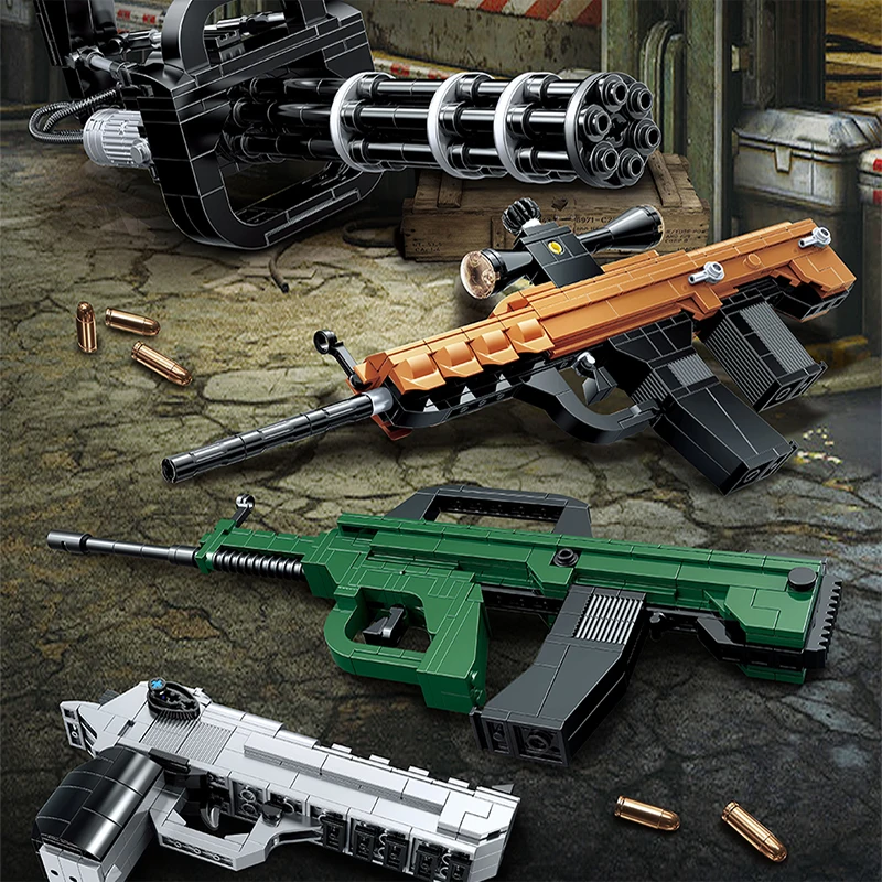 

Игрушечное оружие 4 в 1, снайперская винтовка Гатлинга, снайперская винтовка, Строительные кирпичи, модель мини MOC, подарки для детей, война д...