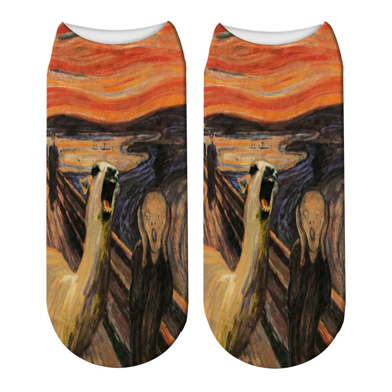 Новые женские хлопковые носки с 3D принтом художественным рисунком Ван Гога