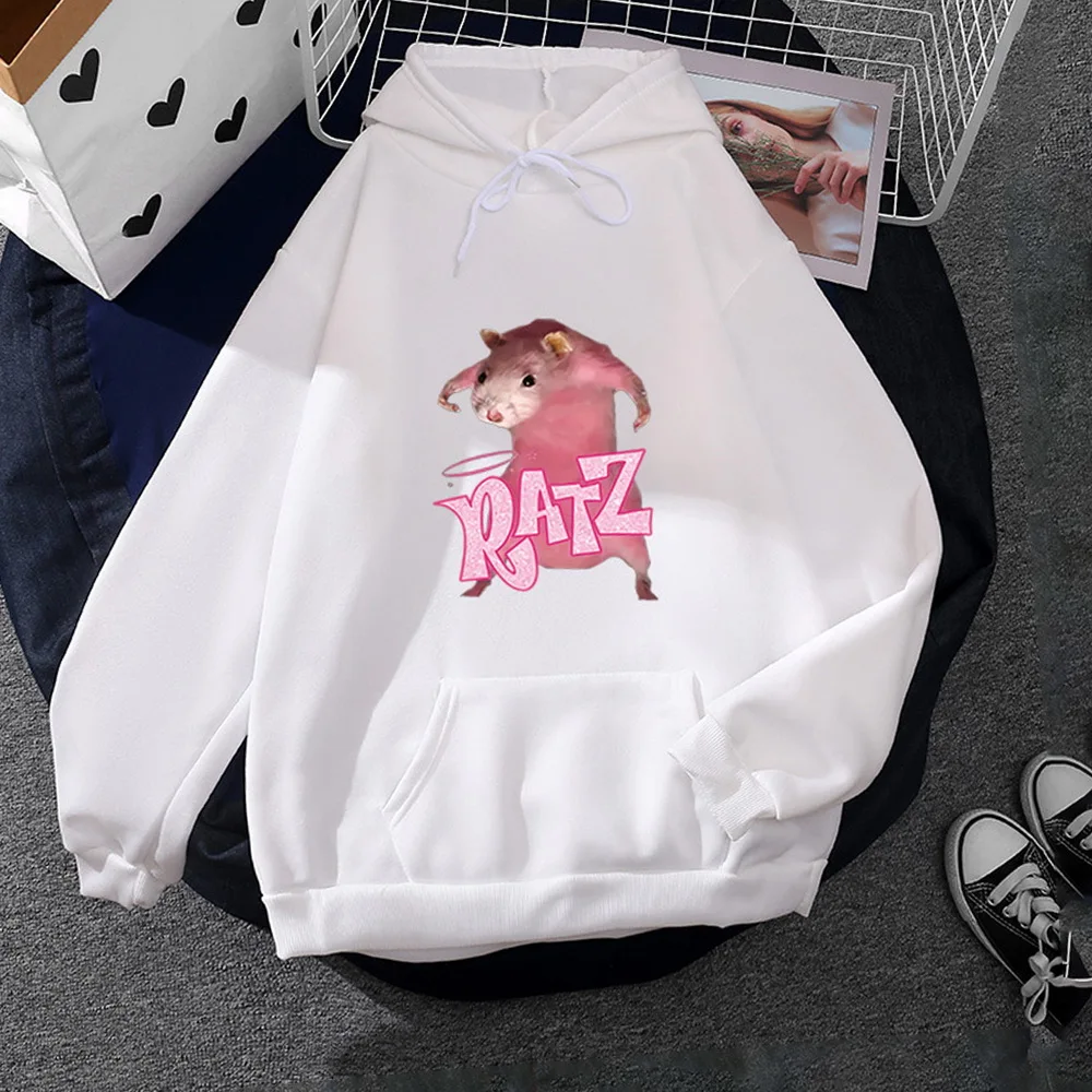 2021 RATZ Letter Print Kawaii Mouse Printed Hoodies Men Harajuku Cartoon Oversized Streetwear Winter Sweatshirts Street Hoody