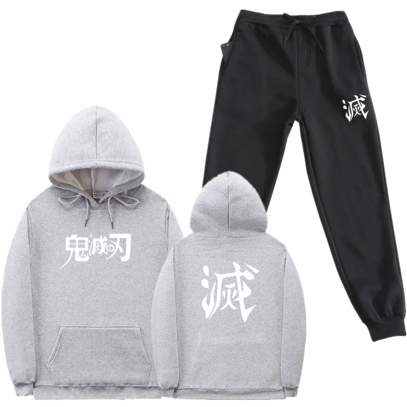 

Anime Demon Slayer Men's Sportswear Sets Keep warm Hooded Thick Male Casual Tracksuit Men 2 Piece Sweatshirt +Sweatpants Set