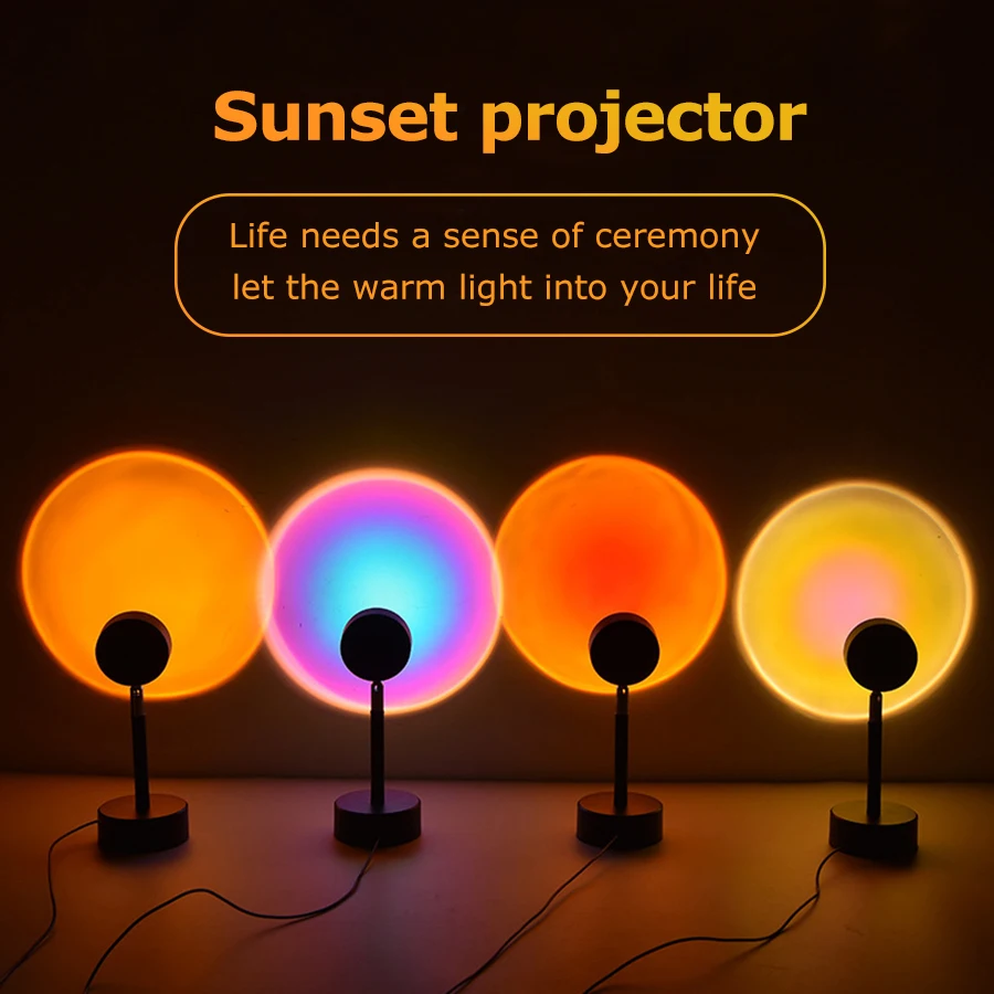 

Sunset Projector Lamp Rainbow Atmosphere Led Night Light Sunset Projection Lamp For Background Wall Decoration USB Table Lamp