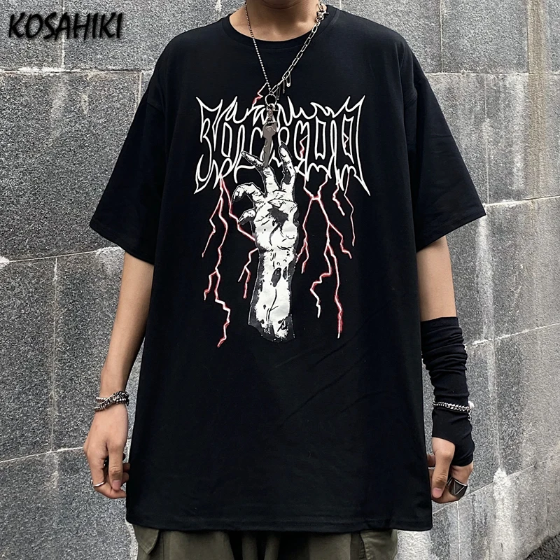 

KOSAHIKI Summer Harajuku Style T Shirts Women Men Printed Loose Hip-Hop Short Sleeve T-shirt Female Tops Tees Chic Streetwear