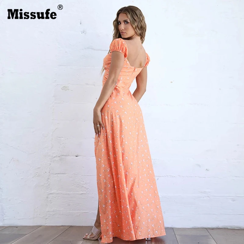 Missufe 2019 ретро цветочный принт Макси платье с v образным вырезом короткий Пышный