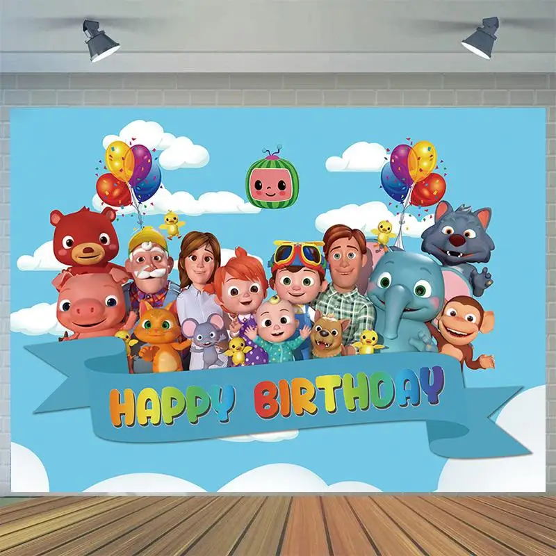 

Cocomelon Family Theme Party Backdrops Rainbow Blue White Clouds Gifts Kids Birthday Photography Backgrounds Custom Supplier