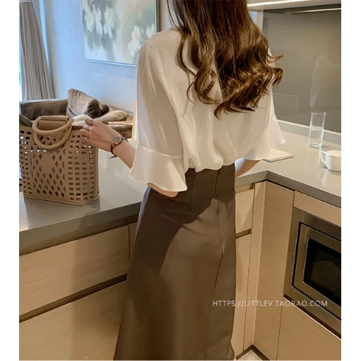 

Houthion Chiffon Women's Blouses The New Comfortable Fashion V-neck Loose Short Sleeve Top Western Style Shirt