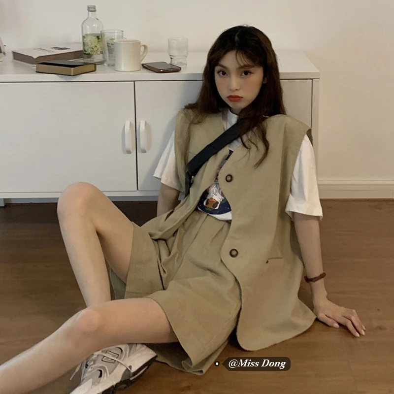 Новинка лета 2021 модная одежда Женский Повседневный жилет в Корейском стиле брюки