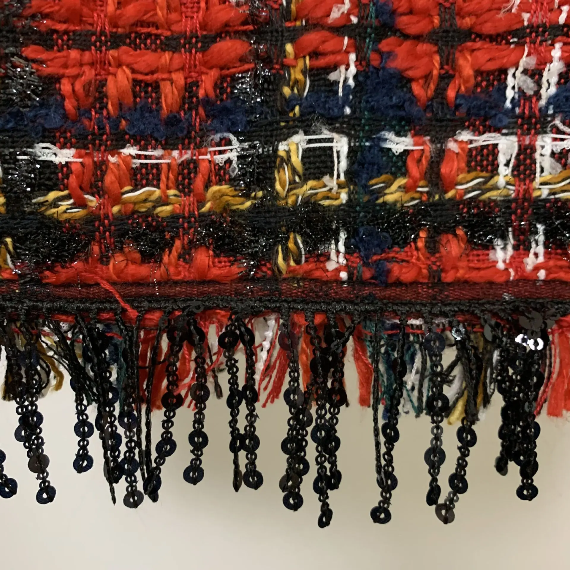 

Runway Brand Design Vintage Spring Winter 2021 New Red Plaid Tweed Chain Fringe Side Bag Hip Mini Skirt Clothes High Waist Skirt