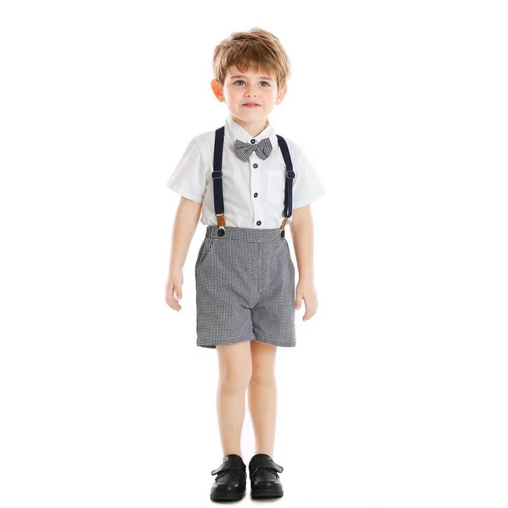 

British Style Plaid Boy Gentleman Blazer Clothes Baby Formal Shirts Short Pant 2 Pieces Sets Kid Birthday Wedding Suit School