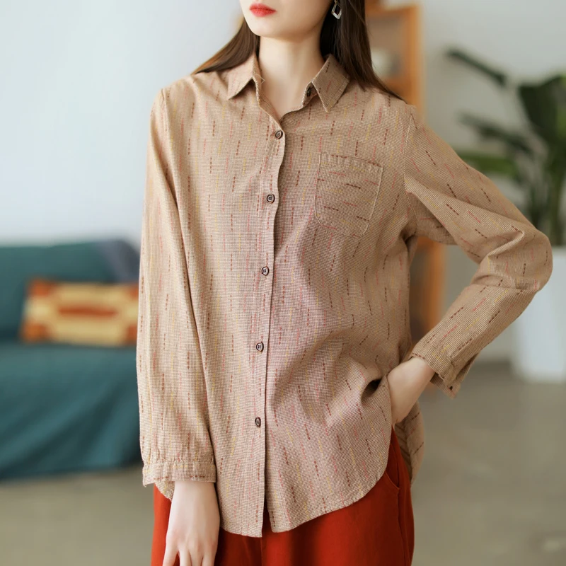 

Retro cotton long-sleeved shirt women's autumn 2021 new loose casual Korean shirt top