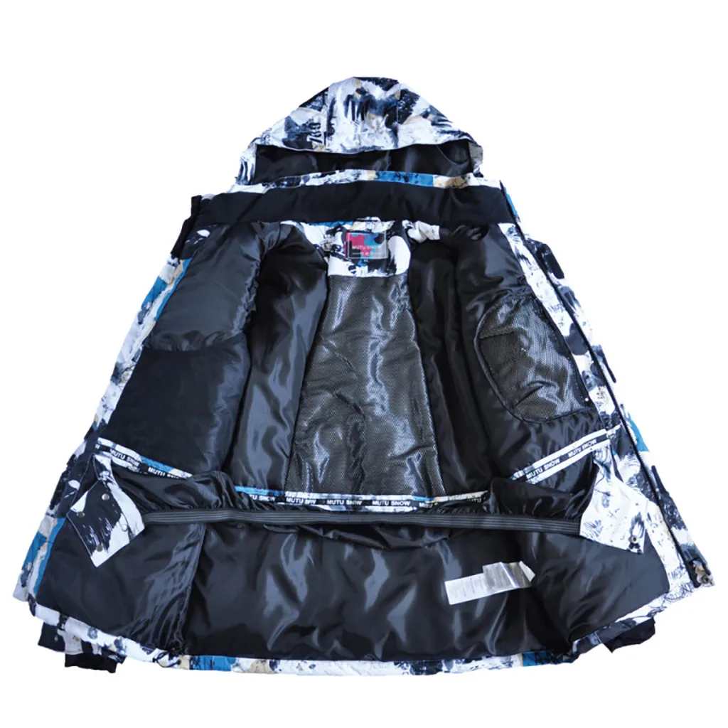 

Winter Men Print Ski Jacket Hooded Warm Windproof Cold-Resistance Moisture-proof Fashion Outdoor Skiing Coat Waterproof Outwear
