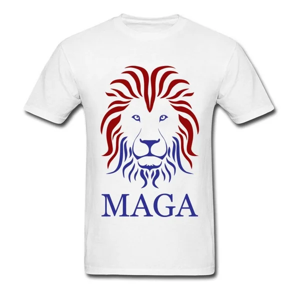 Белая хлопковая Футболка Maga с принтом льва Мужская футболка Дональда Трампа или