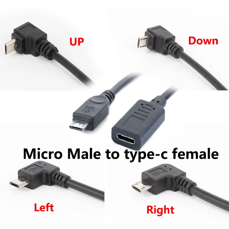 Usb type-c Женский к Micro USB OTG разъём кабельный переходник 30 см вверх вниз влево вправо 90 градусов