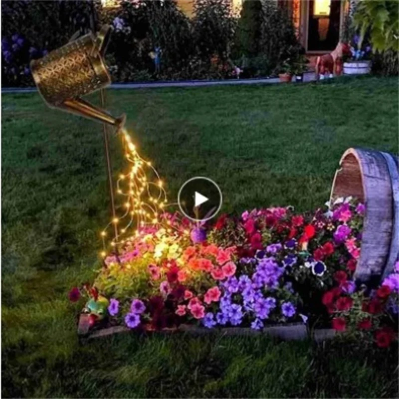 

Outdoor Solar Watering Can Ornament Lamp Garden Art Light Decoration Hollow-out Iron Shower LED Lights String Garden Decorations