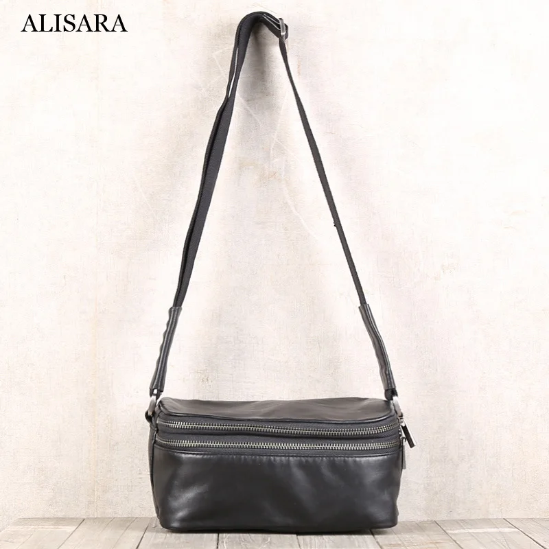 Alisara Men's Crossbody Bag First Layer Cow Leather Top End Quality Lovers Casual Messenger Shoulder Handbag Storage Satchel