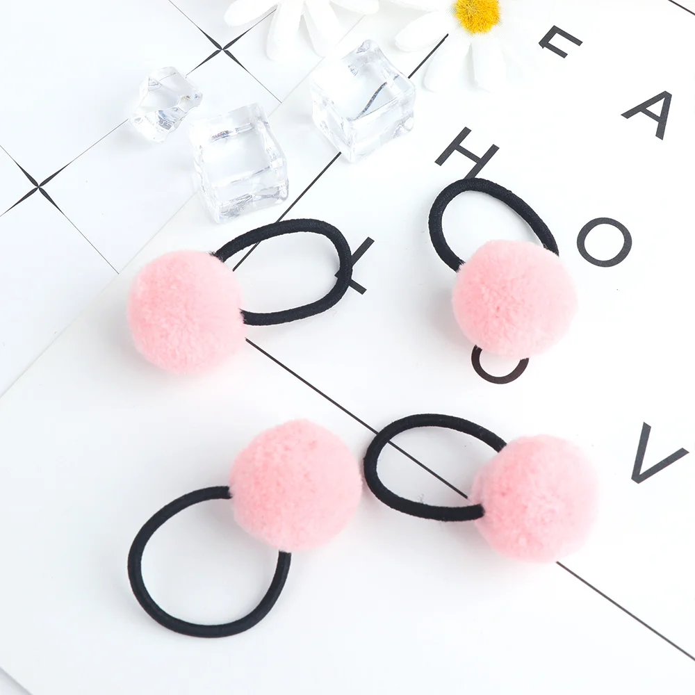 pink 4pcs 2/4 шт., милые резинки для волос с помпонами для маленьких девочек, детские резинки для волос, головные уборы для детей, аксессуары для волос, подарок - Цвет: pink 4pcs