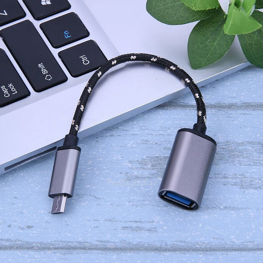 Плетеный Micro USB штекер-USB гнездо OTG адаптер кабель передача данных для смартфонов