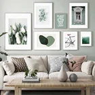 Абстрактное зеленое растение, природа, Скандинавская настенная живопись, скандинавские плакаты и принты, настенные картины для гостиной, домашний декор