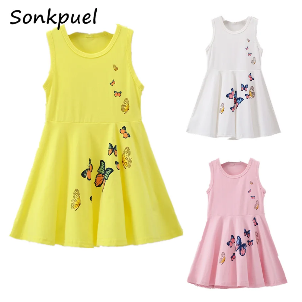 Платье для девочек лето 2020 детское платье без рукавов с принтом бабочки детская