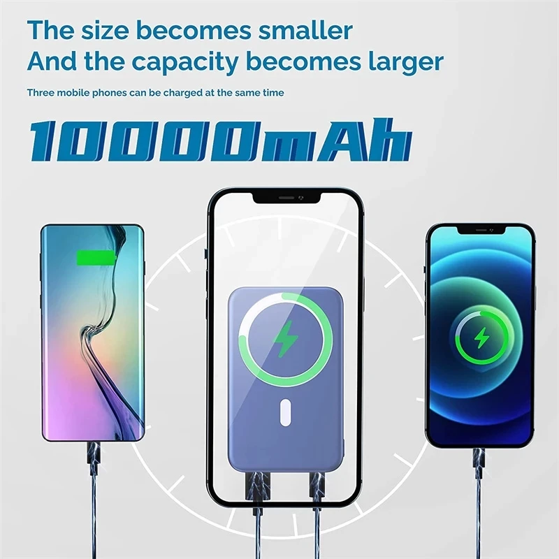new 10000mah portable magnetic wireless power bank mobile phone external battery for iphone 13 12 13pro 12pro max mini powerbank free global shipping