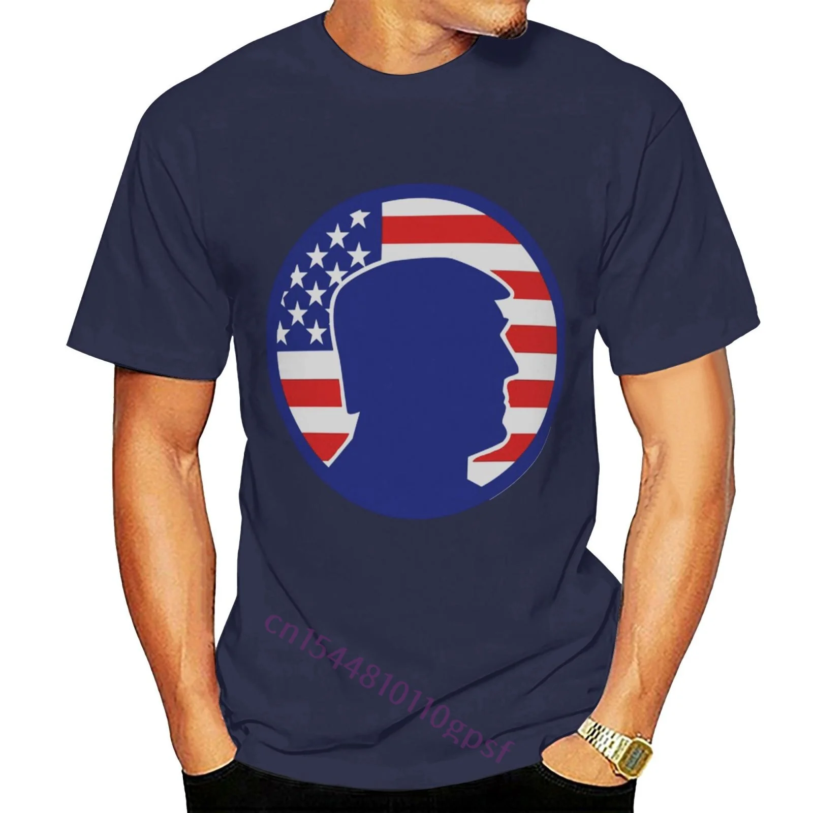 

Donald Trump Circular Navy T-shirt Men T Shirt Round Collar Short Sleeve Tee Shirts Top Tee