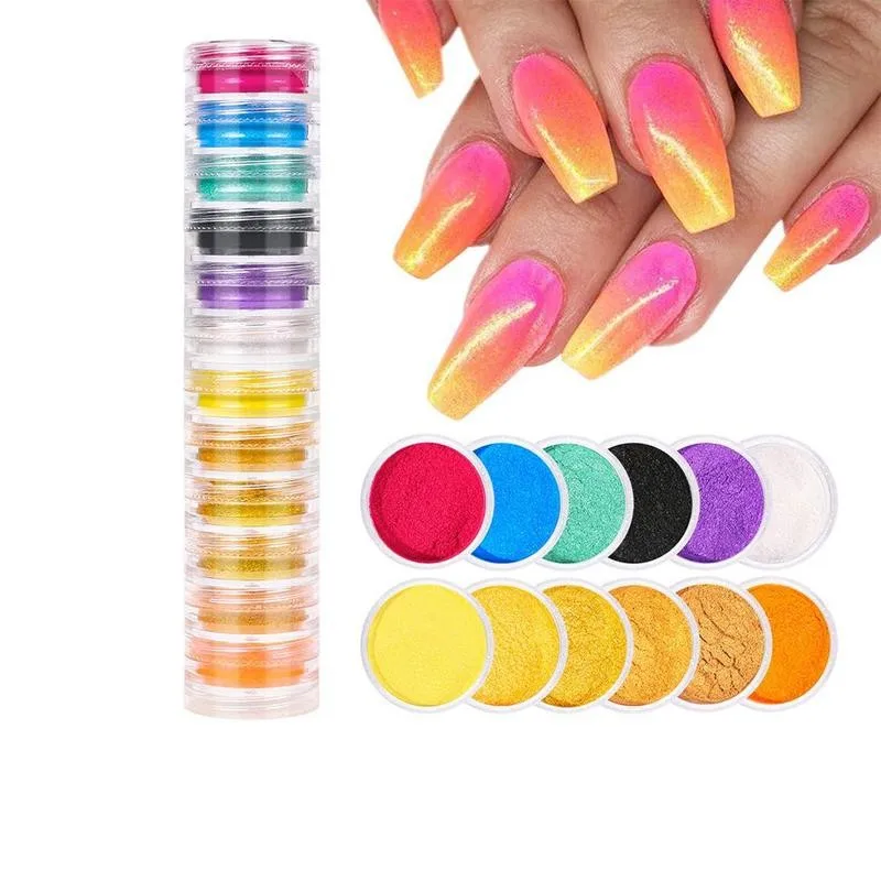 12colors/set Neon Pigment Powder Nail Glitter Set Shiny Ombre Chrome Dust DIY Gel Polish Manicure For Nails Art Decoration