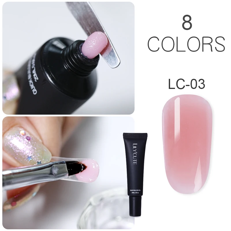 LILYCUTE, 20 мл, быстрое строительство, УФ-гель, полиполивинилхлорид, для наращивания ногтей, гель, обнаженный белый, прозрачный, строительный, для ногтей, плесень, кисть, раствор для скольжения, жидкость