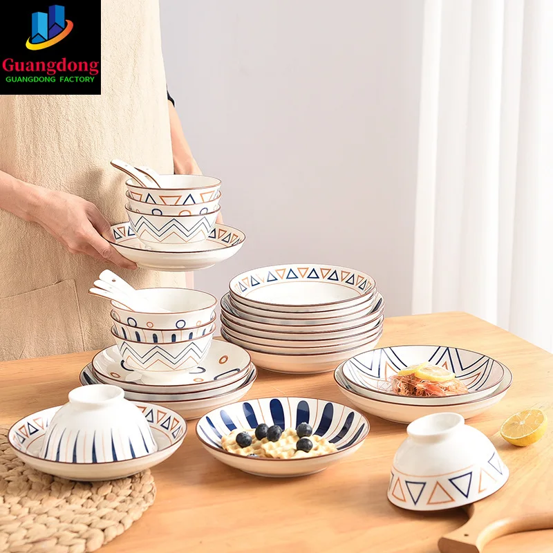 Набор геометрических обеденных тарелок в японском стиле миска ложка недорогая