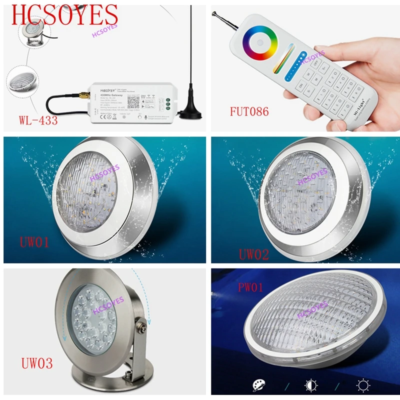 Milight FUT086/WL 433/UW01/UW02/UW03/PW01 IP68 Подводный 9 Вт/15 Вт/27 Вт RGB + CCT настенный подводный