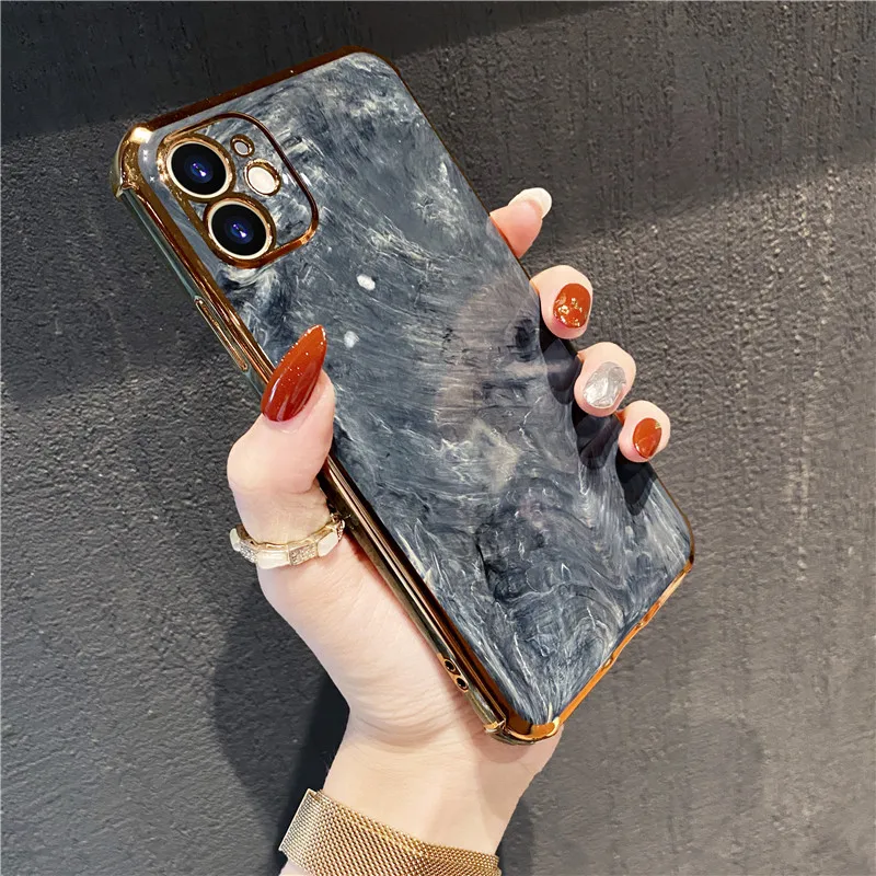 

Marble Pattern Electroplated Bumper Phone Case For iPhone 12 11 Pro Max 7 8 Plus XS XR X 12Mini Camera Protection Silicone Cover