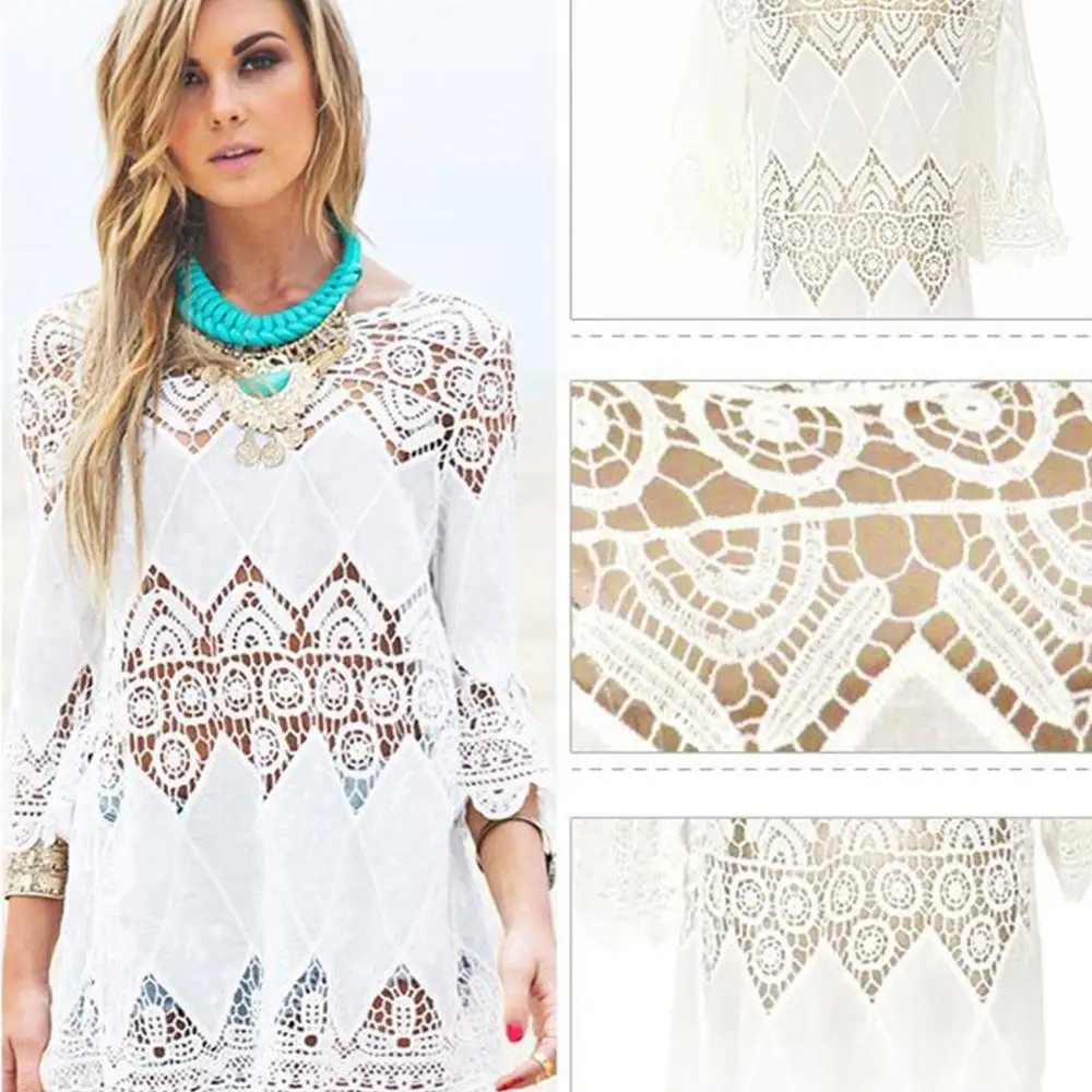 Женская блузка пляжная юбка купальник бикини кружевная Пляжная накидка | одежда