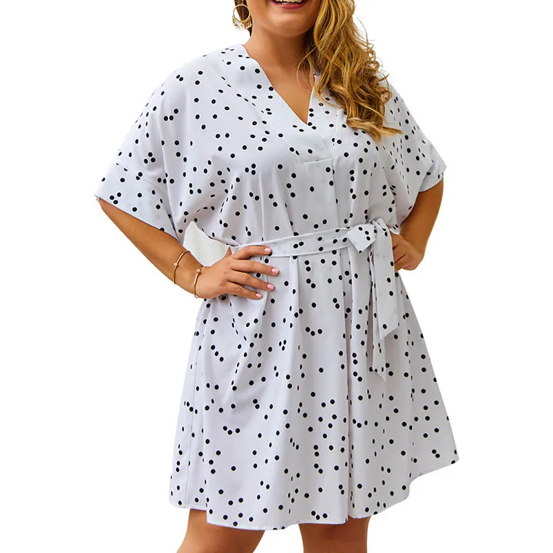 Размера плюс женская летняя обувь в горошек сексуальное платье с v-образным