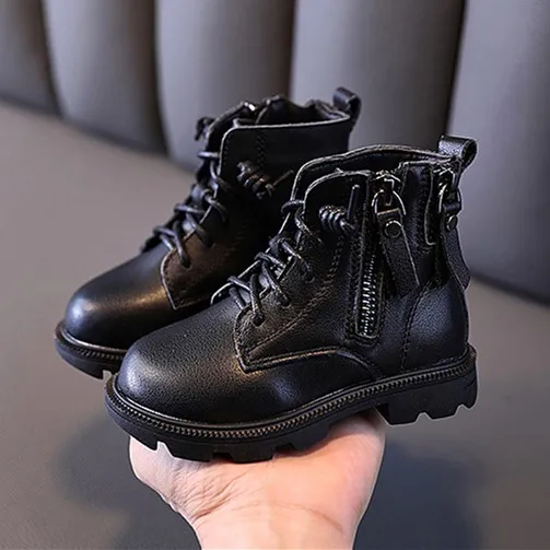 Черные ботинки для мальчиков детские из натуральной кожи Модные ботильоны на